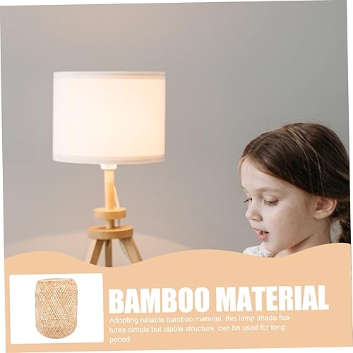 Miniatura 8 de Housoutil Lámpara de bambú Pantalla de mesita de noche, mini lámparas para espacios pequeños, pantalla de madera para lámpara de mesa, lámpara de
