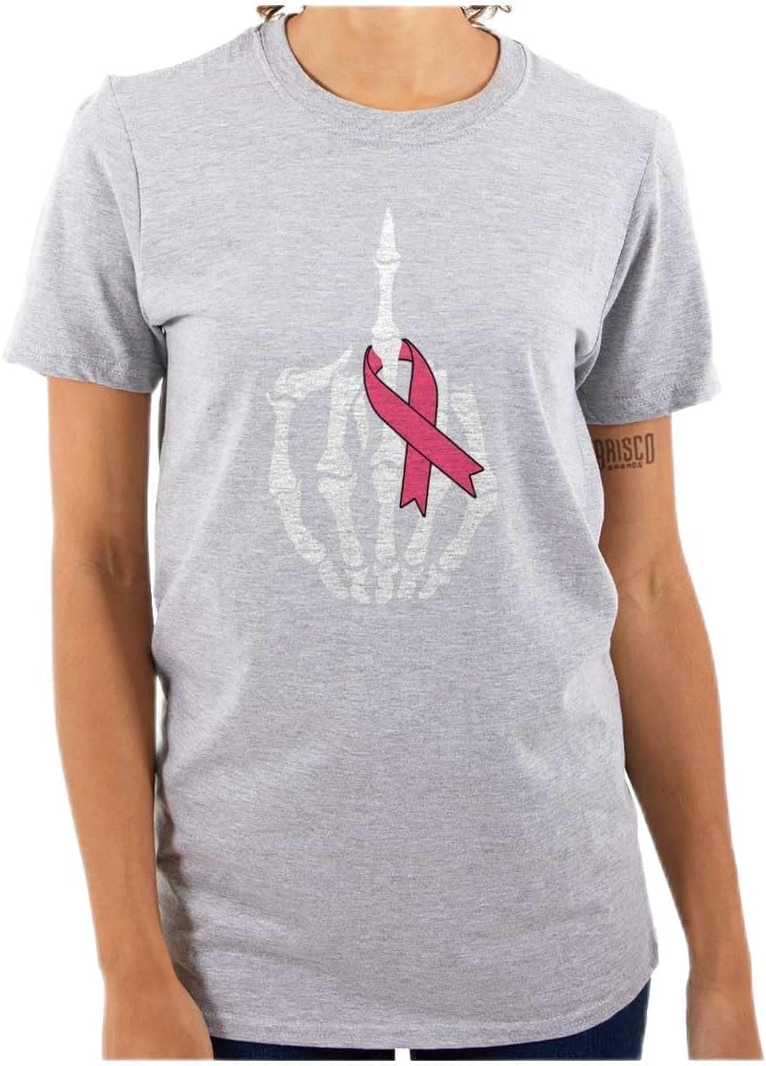 Brisco Brands F Cancer BCA Middle Finger Ribbon Womens Graphic T Shirt Tees