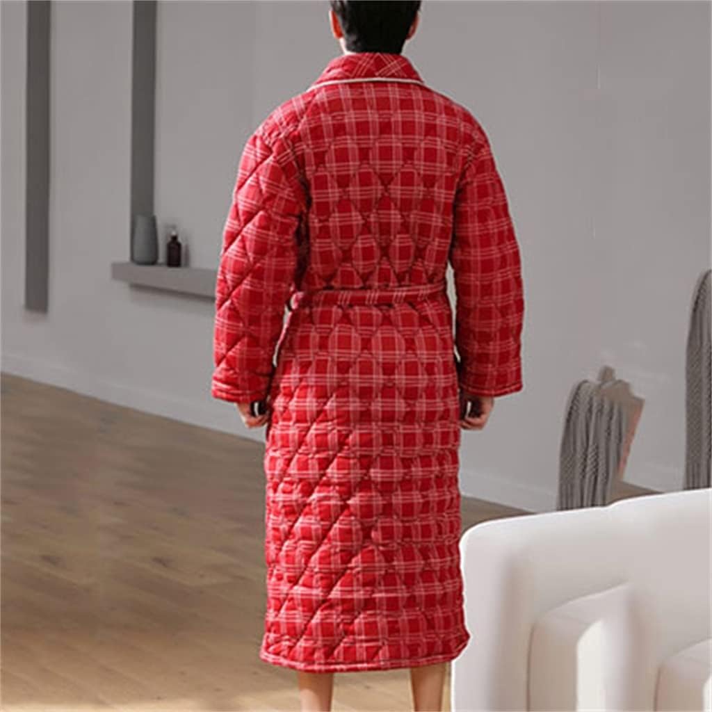 Bathrobe Men's Winter Pajamas 3-layer Thickening Warm Home Wear Red Bathrobe Men's Pajamas Home Wear Bathrobe(2XL code)