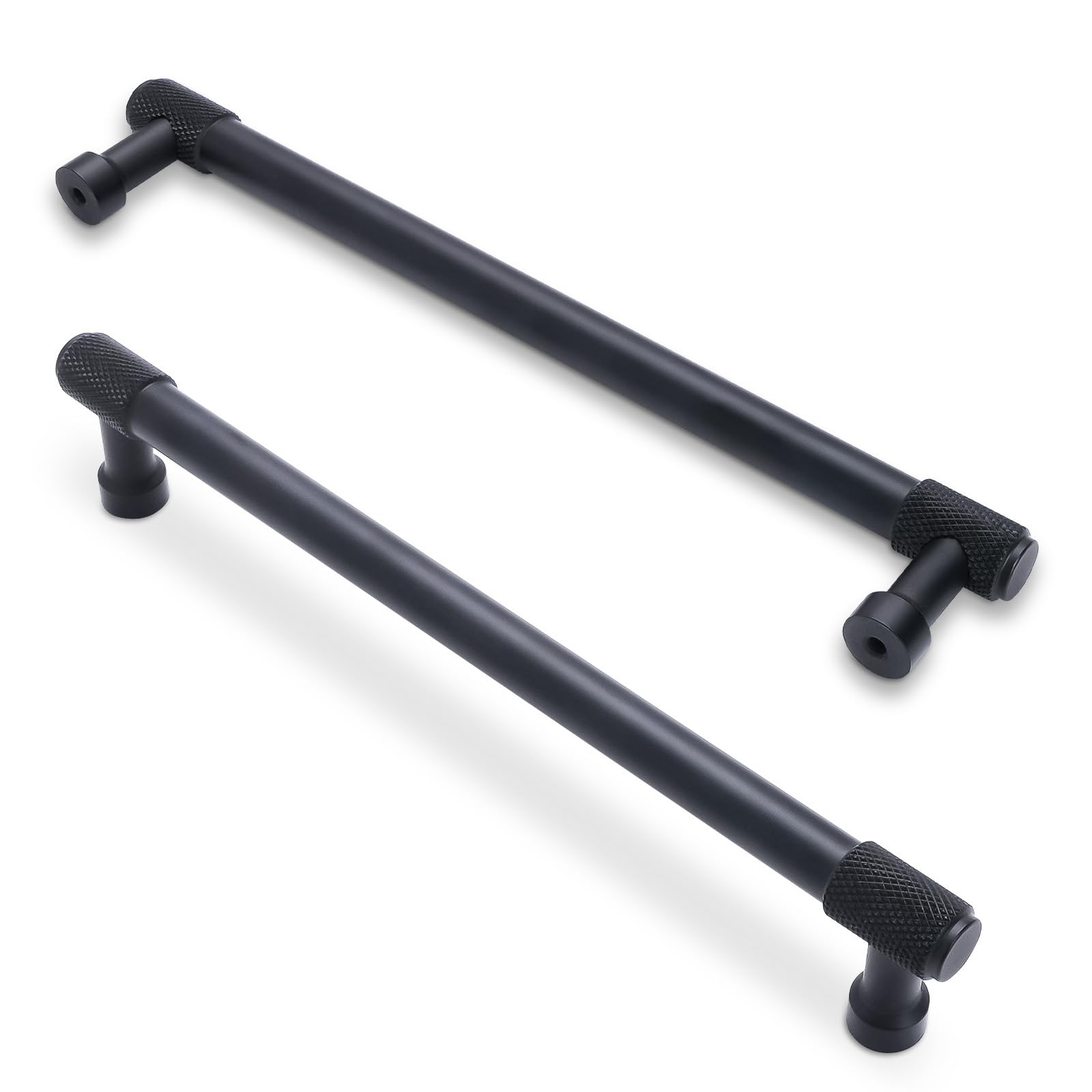 Paquete de 10 manijas de gabinete de cocina negro mate de 7.5 pulgadas (192 mm), tiradores de gabinete moleteados, tiradores de cajones negros, herrajes para gabinetes de cocina, tiradores de