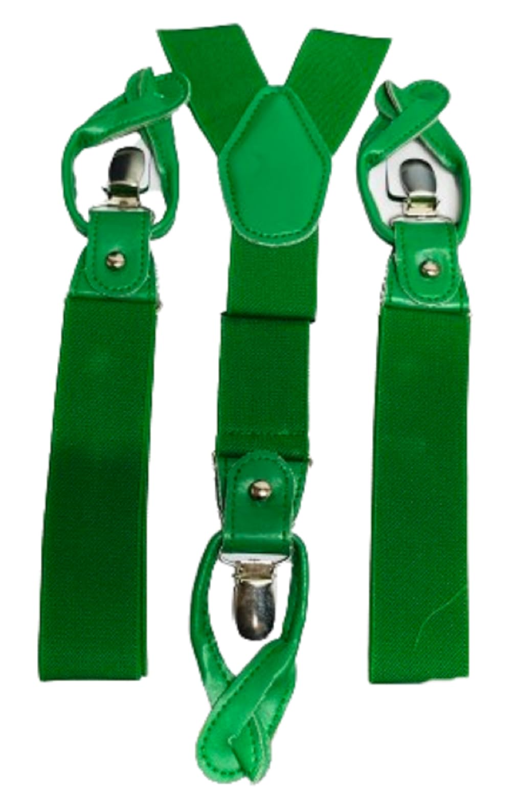 L&L® Mens Suspenders Braces with Clip & Syntheti Leather Button ON Strong 3.5 cm Wide (Green)