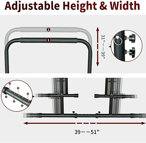 Miniatura 4 de Power Tower - Estación de inmersión con barra de dominadas, altura ajustable, equipo de entrenamiento multifunción, soporte de empuje, color negro