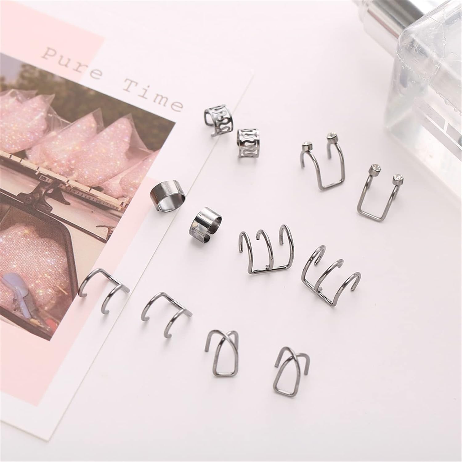 MALOYANVE 12 Pcs Ear Cuff for Women 12 Styles Cartilage Clip On Earrings Set Stainless Steel Ear Clip Fake Cartilage Earring Non Piercing Helix Cartilage Ear Clip
