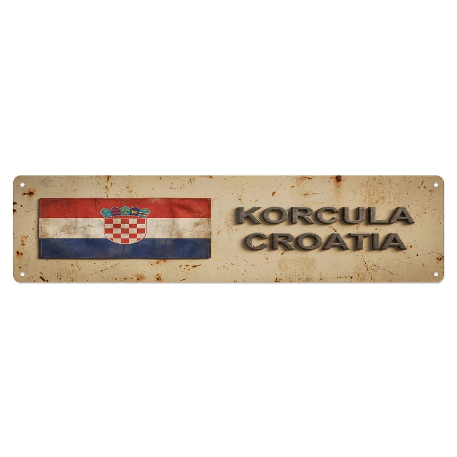 Metal Tin Sign Vintage Korcula Croatia Flag Decor Rustic Travel