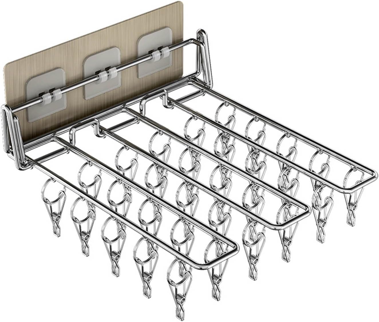 Wall Mounted Sock Clip Stainless Steel Folding Clothes Hanger Rack Space Saving Windproof Drying Rack Balcony Storage