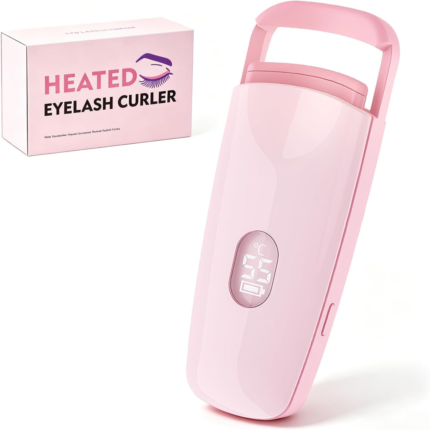 Heated Eyelash Curler 3 Gear Constant Temp Control Electric Lash Curler with Heat Resistant Silicone Pad 3s Quick Shaping 24H Shaping Anti-Pinch Fit All Eye Shapes Type C Charging (Pink)