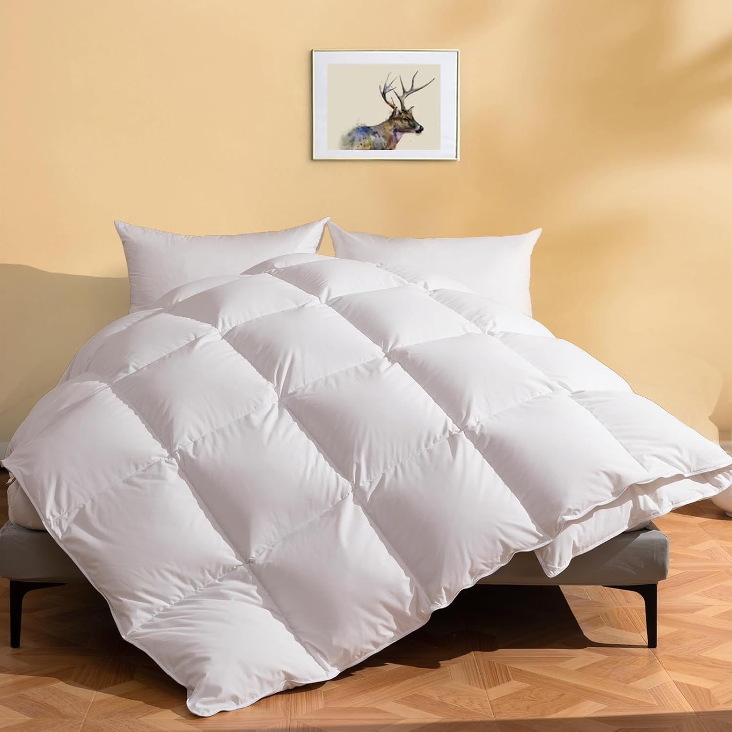DWR Luxury Feather Down Fiber Comforter Oversized King, Ultra-Soft Cotton-Blend Fabric, 750 FP Light Weight for Hot Sleepers/Warm Weather Hotel Style Duvet Insert with Ties (120"x98", White)