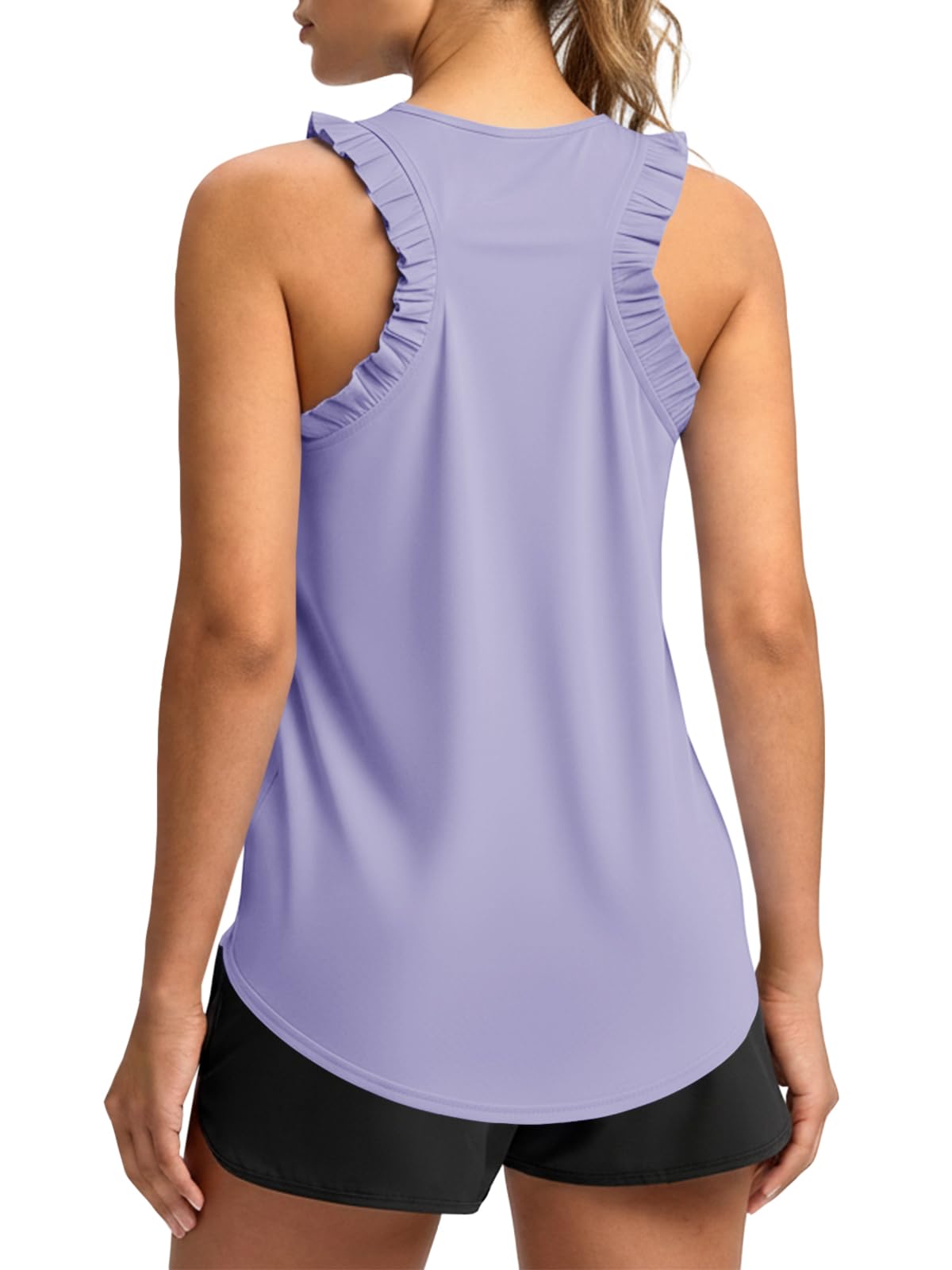 Fisoew Women Summer Workout Tank Tops Ruffle Sleeveless Racerback Crewneck Casual Loose Running Gym Athletic Tee Shirts — view 9