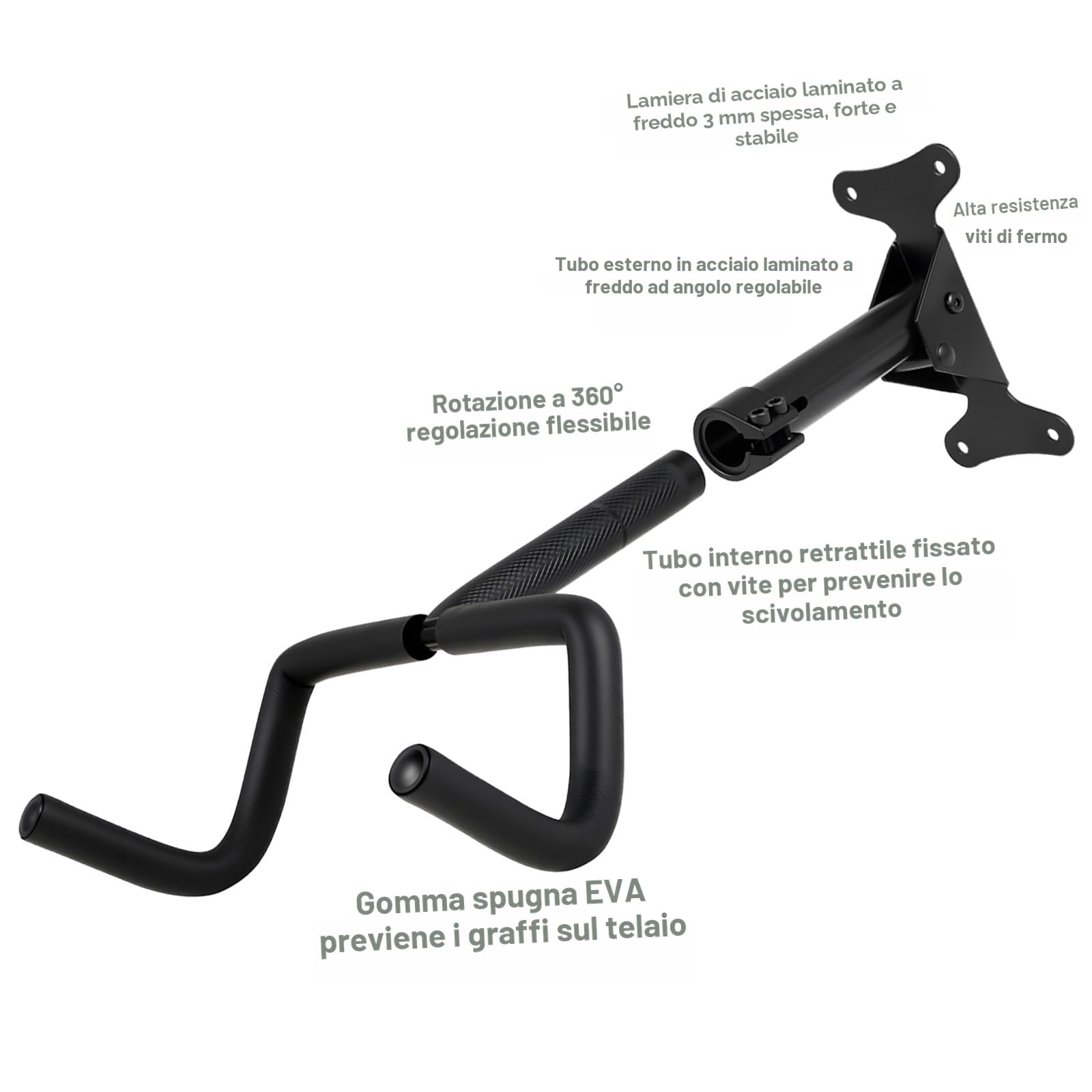 Porta Bici da Muro 30 kg 360° Girevole Estraibile Pieghevole 90° Protezione Schiuma EVA 8 mm