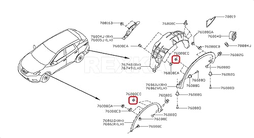 Miniatura 6 de Rexka 30 clips de moldeo para guardabarros de arco de rueda 76882-JG10A compatibles con Nissan Infiniti Armada Murano Juke QX56 QX80