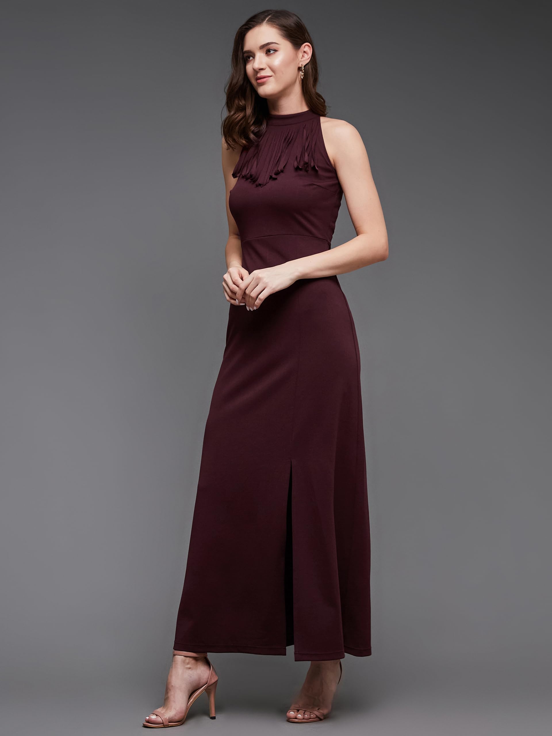 Miss Chase Women's Solid Maxi Dress (Plus Size) (Mcaw18D12-46-371-04, Merlot Wine, M)