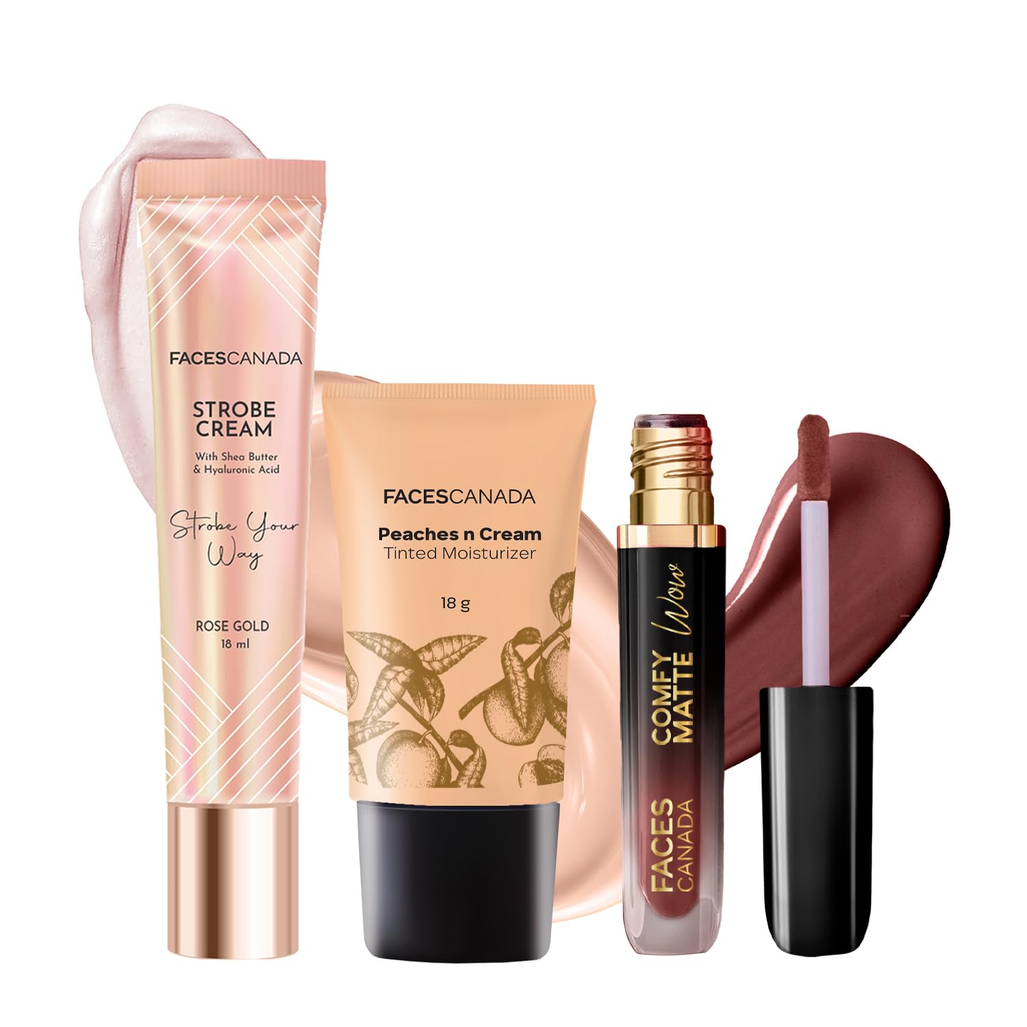 FACES CANADA Super Quick Glam Combo - Strobe Cream - Rose Gold (18 ml) + Tinted Moisturizer - Light 01 (18 gm) + Comfy Matte Wow Liquid Lipstick - Cocoa Crush 07 (3.8 ml) | Illuminating & Glowing Makeup Base | Highly Pigmented-image-39