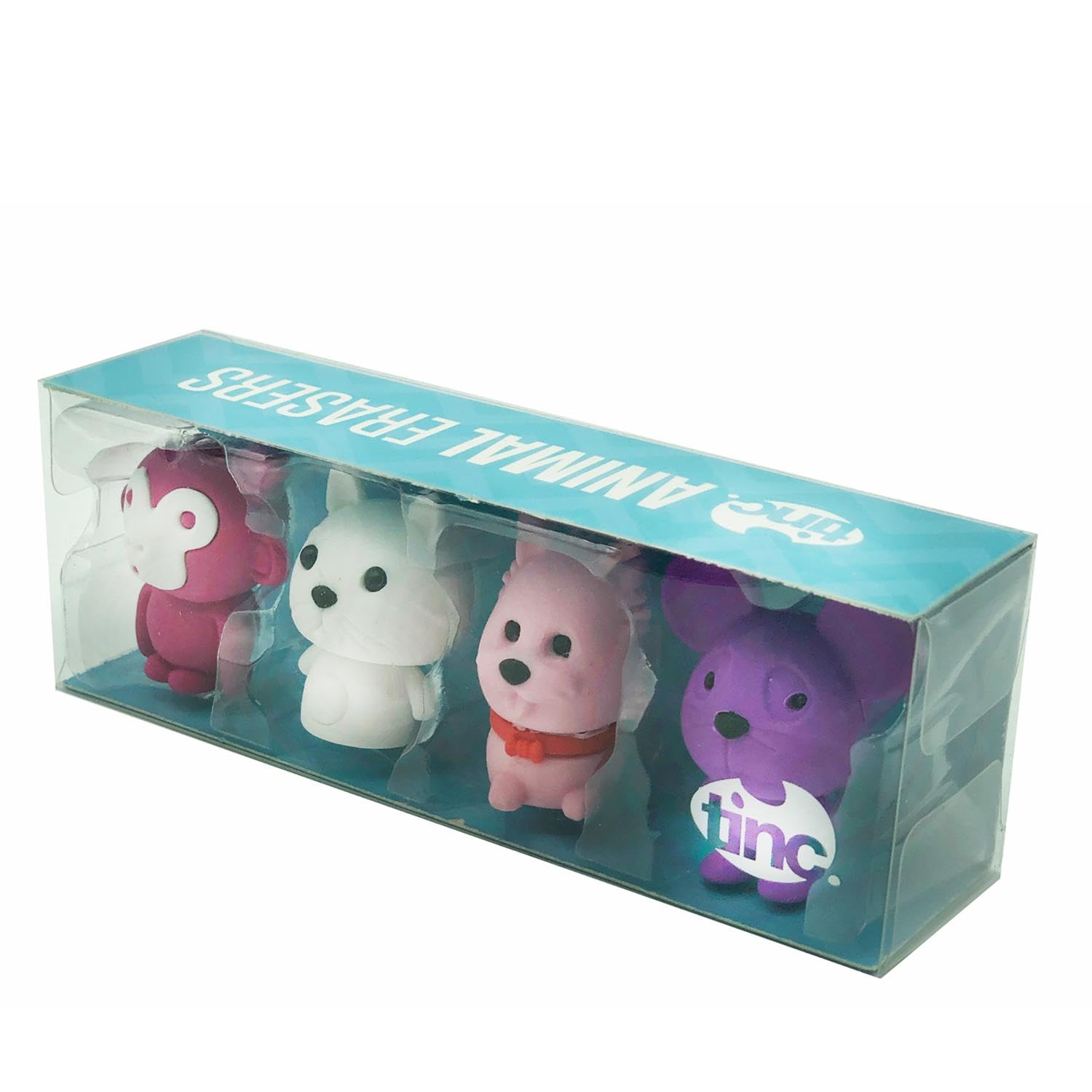 Tinc - Gomme Animali - Set di Figurine Multicolori da Collezione per Scuola e Disegno - Cancelleria Creativa - Regalo per Bambini - Assortiti - Confezione da 4