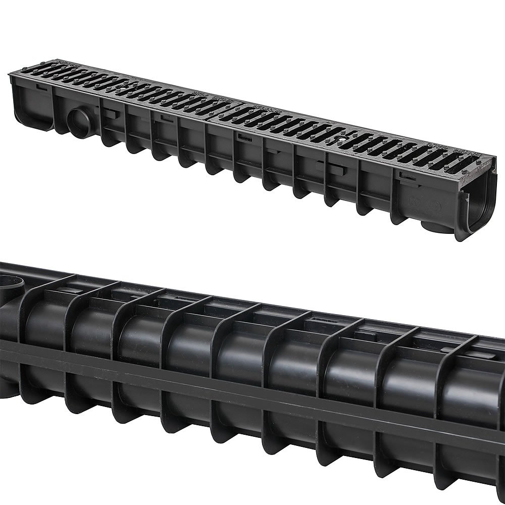 Melko Conduit de drainage Entwässerungskanal C250, 6 m, grille en fonte - adapté pour DN75 et incl. adaptateur pour DN110