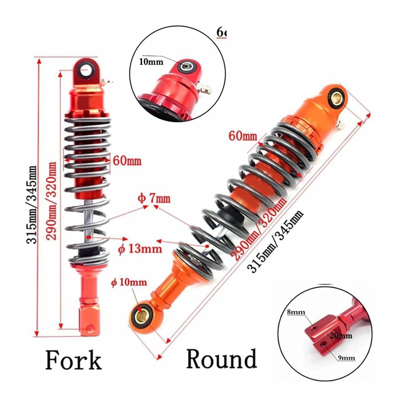 290/320mm Moto E-Scooter ATV Quad Dirt Bike Amortisseur d'air Suspension Arrière Universelle Amortisseur De Moto(320mm Black U)