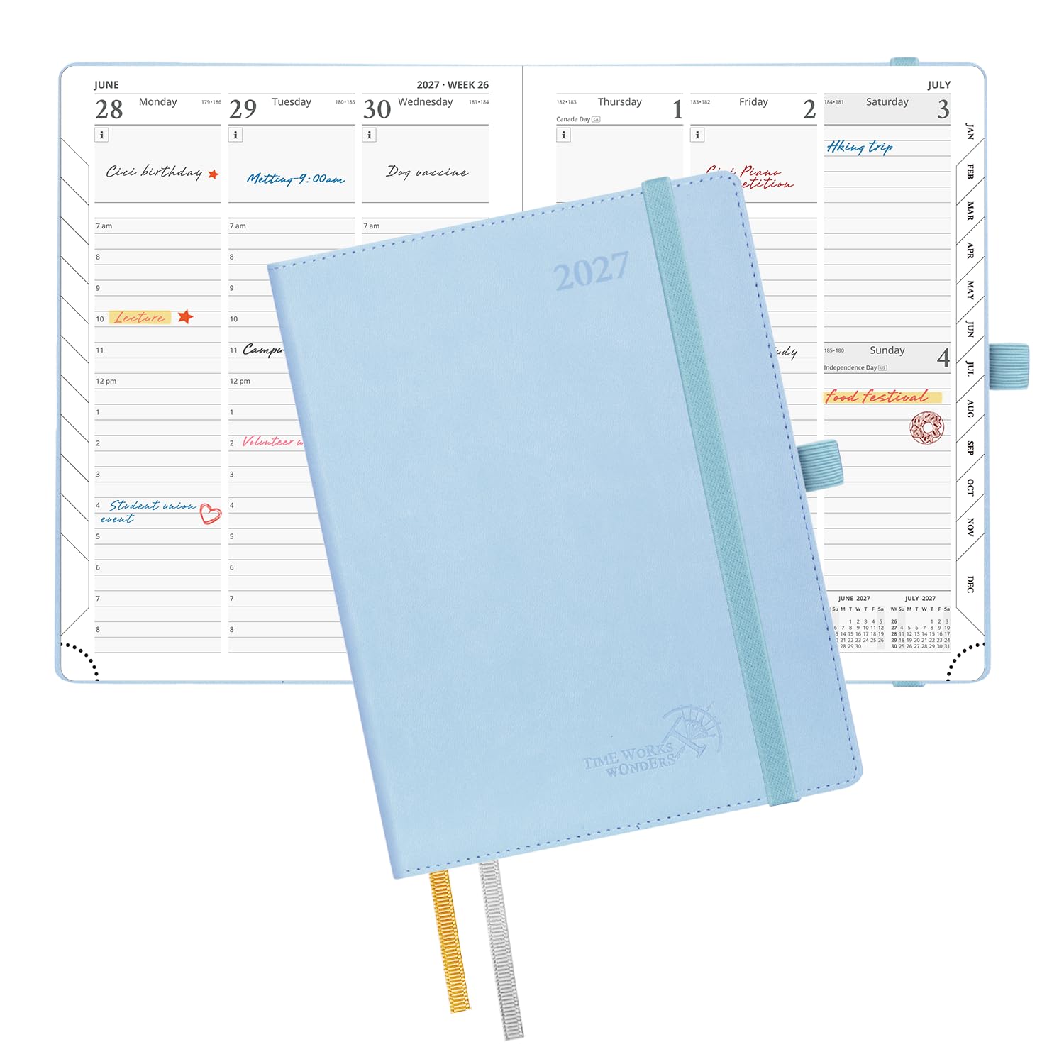 POPRUN 2027 Diary A5 Week to View – PU Leather, Vertical Work Planner