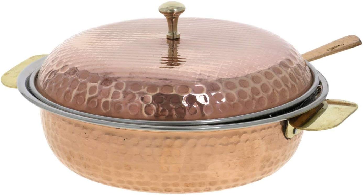 PARIJAT HANDICRAFT Indian Serveware Donga Copper Serving Bowl Tureen With Spoon