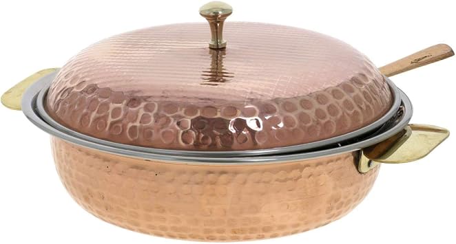 PARIJAT HANDICRAFT Indian Serveware Donga Copper Serving Bowl Tureen With Spoon