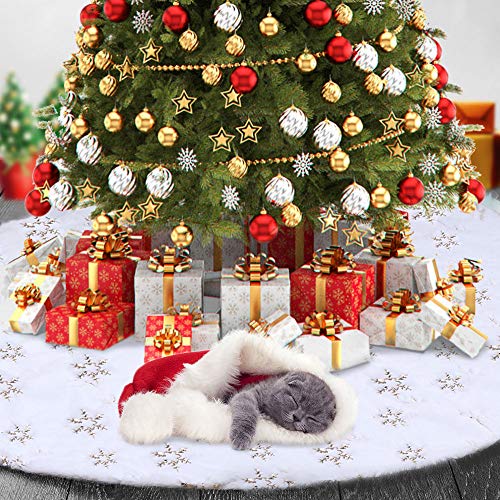 Christmas Tree Skirt - 48 Inches Large Soft Faux Fur Golden Snowflake Tree Skirt for Christmas Decorations Indoor Outdoor - Golden Snowflake