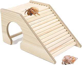 Hermit Crab Hideout with Ramp, Wooden Climbing Toys, Aquarium Ladder Bridge Ramp Toy, Small Animals Tank or Cage Accessories, Hermit Crab Habitat