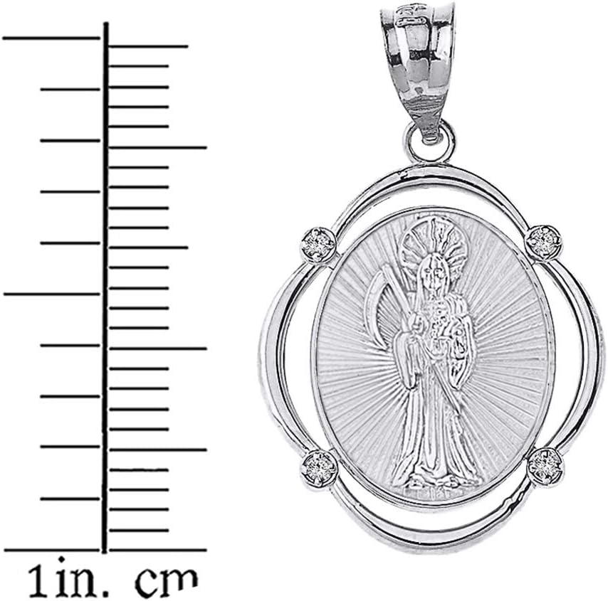 Solid 10k White Gold Santa Muerte (Grim Reaper) Diamond Oval Frame Pendant