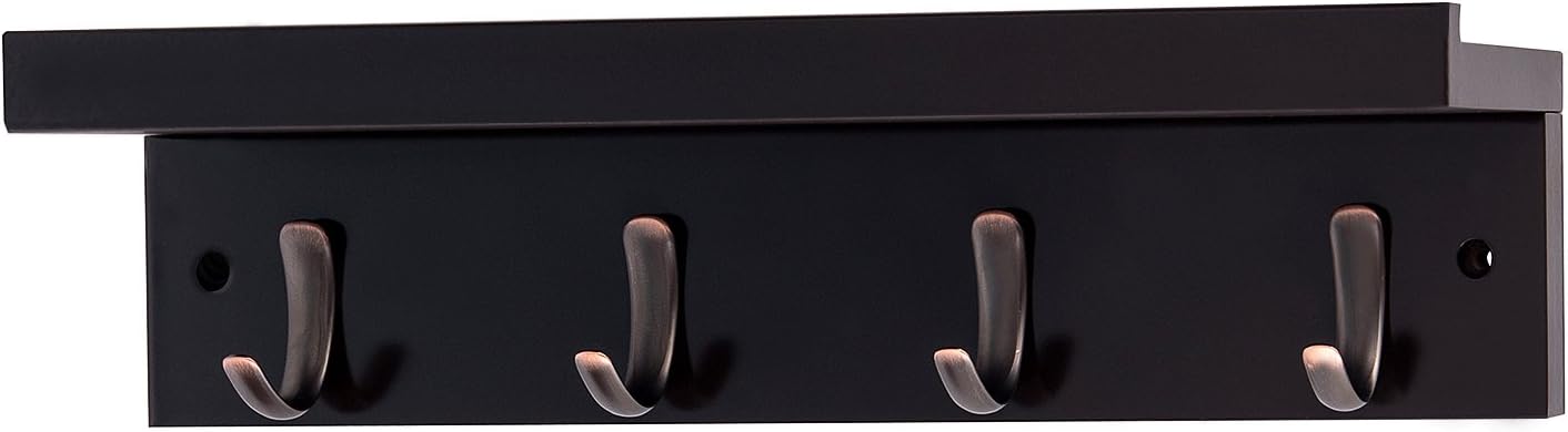 DOKEHOM 4-Oil Rubbed Bronze Hooks (4 Colors) on Wooden Board with Shelf Coat Rack Hanger, Mail Box Packing (Brown)