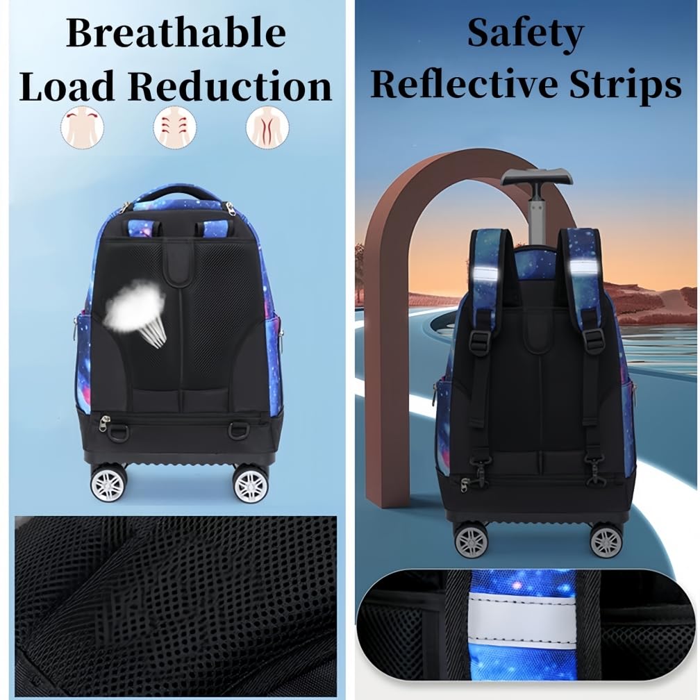Mochilas Escolares con Ruedas Bolsas Escolares Trolley Mochilas Niños Niñas para Viajes y Escuela, Geométrico