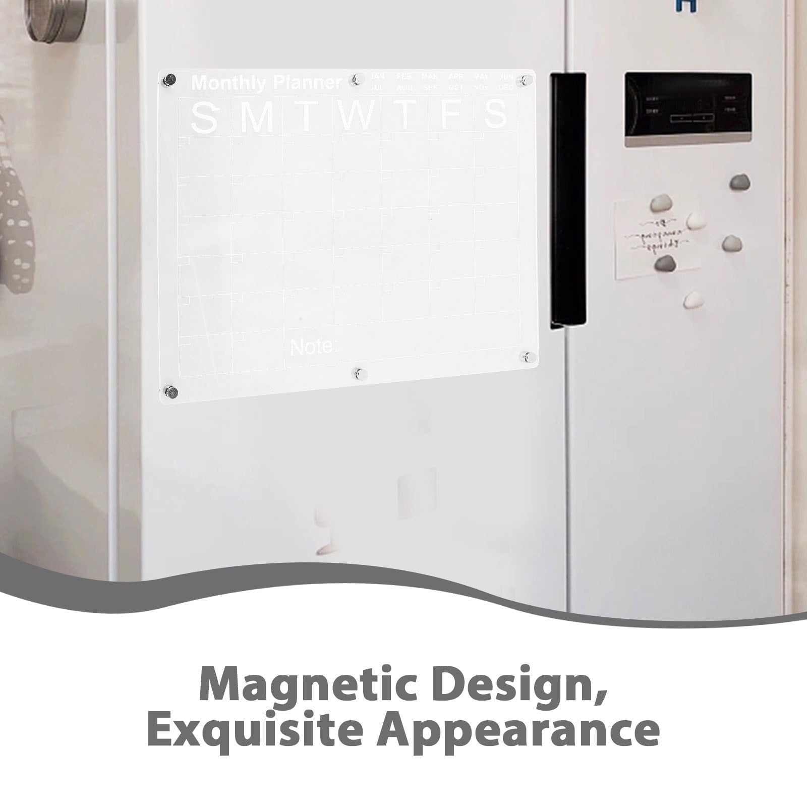 Calendrier Magnétique Transparent pour Réfrigérateur, Planning Mensuel