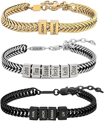 Fathers Day Gift, Custom Bracelet For Dad, Family Names Custom Beads Bracelets 2-5 Names, Stainless Steel Engraved Bracelet, Family Jewelry, Husband Gifts