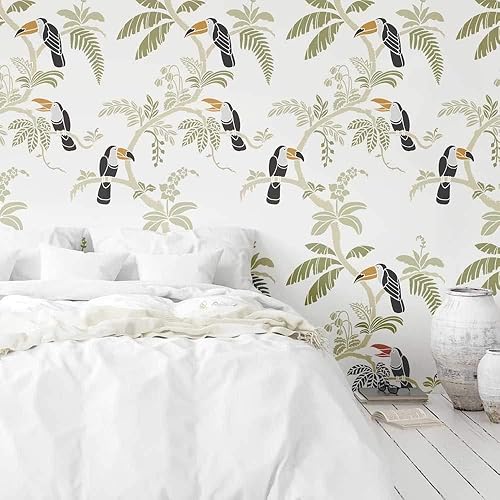 Cutting Edge Stencils - Plantilla de pared Pura Vida  Plantilla tropical para pintar paredes  Plantillas para decoración fácil  Plantilla de pared