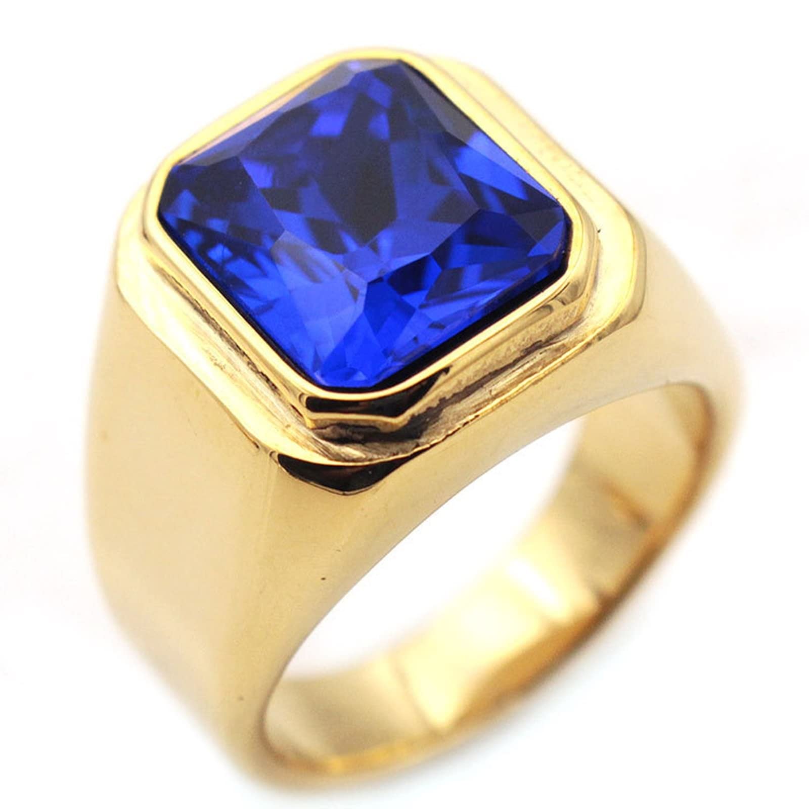 Whoiy Anillos Hombre Azul, Anillos Compromiso Acero Inoxidable Anillo de Oro con Zirconia Cúbica para Día de San Valentín