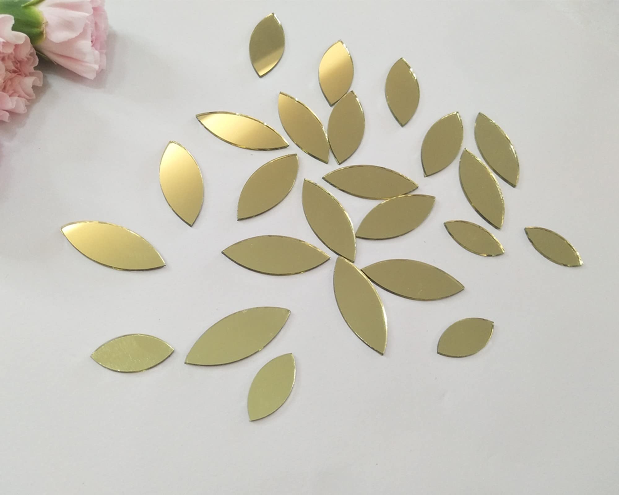 Meya Gold Mirror 120Pcs Of Glass Mosaic Tiles Petal Leaves, Glass Supplies For Crafts, Craft Mirrors, Mirror Embellishments (Gold Mirror)