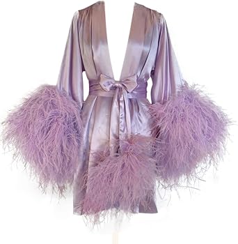 BATHGOWN Womens Feather Fur Bridal Sheer Robe Sexy Illusion Lingerie Nightgown Bathrobe Sleepwear