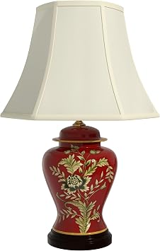 Red Lantern 22.5" Golden Foliage Porcelain Lamp