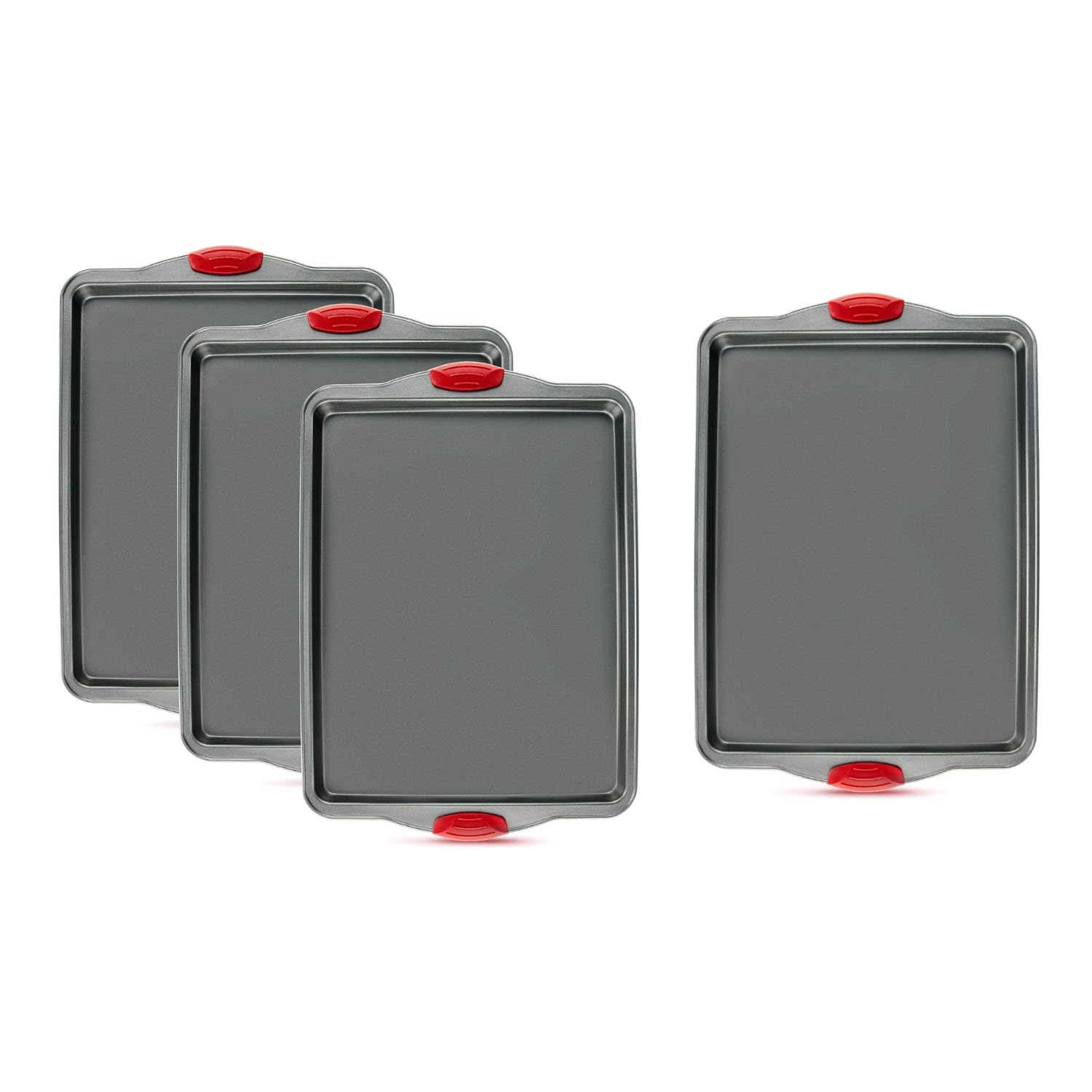 Boxiki KitchenNonstick Baking Sheet Tray Set of 3 & Non-Toxic 11x14 Inch Carbon Steel Oven Baking Sheet: Warp, Rust Resistant, Heavy Gauge with Silicone Handles