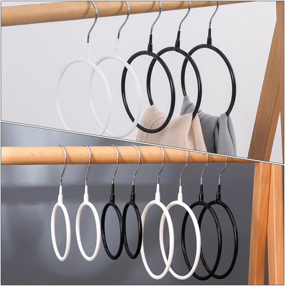 Amosfun 4pcs Scarf Organizer with Smooth Metal Rings Multi-Functional Tie Hanger for Scarves Belts Ties and Towels and Practical Closet Storage Black and White