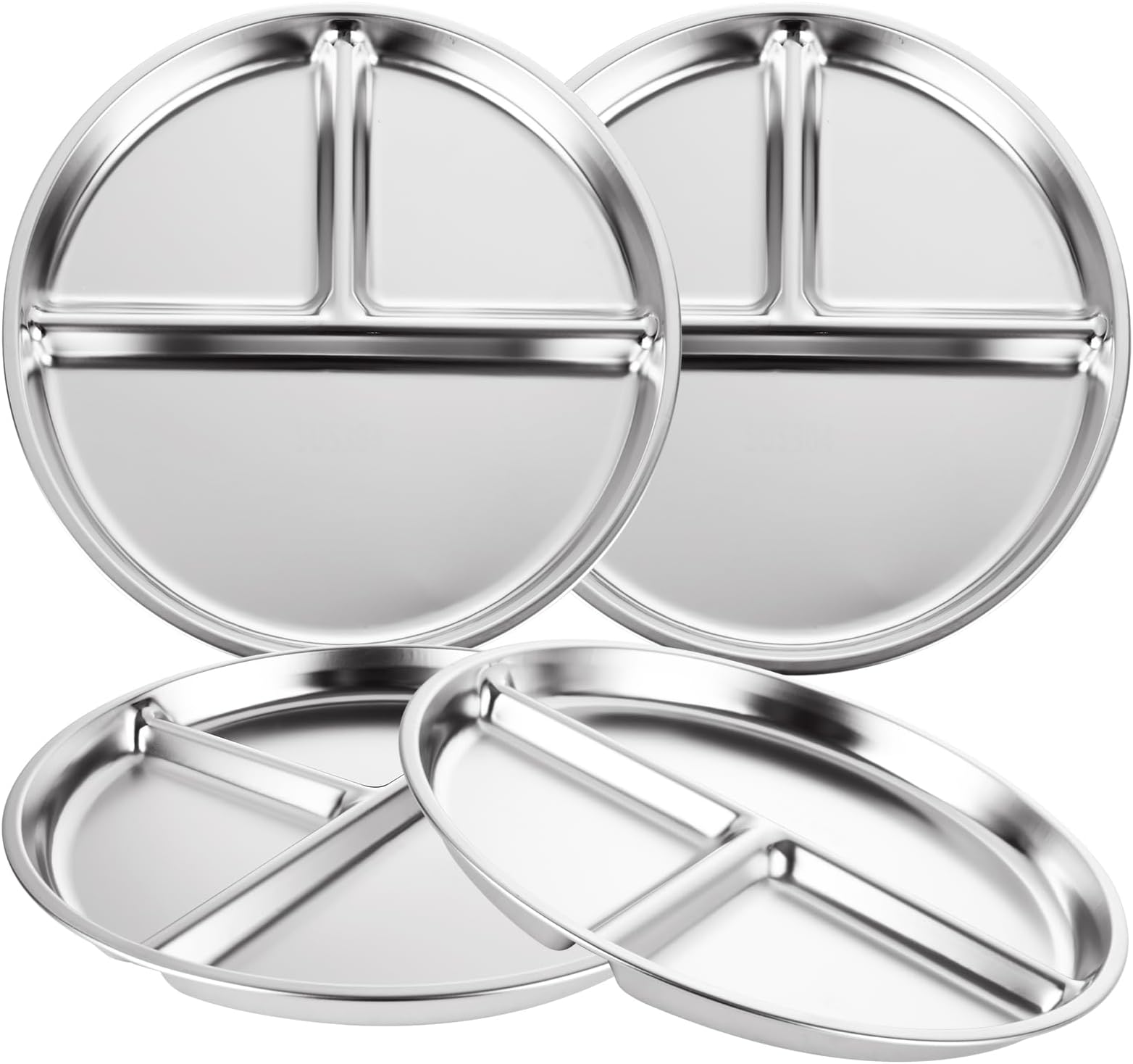 CYEAH 4 Pcs Stainless Steel Portion Control Plates, Reusable Dinner Plates With 3 Compartments, 8.7 in Divided Portion Plates for Diet Food, Food Tray for Control Plate Healthy Meal Balance