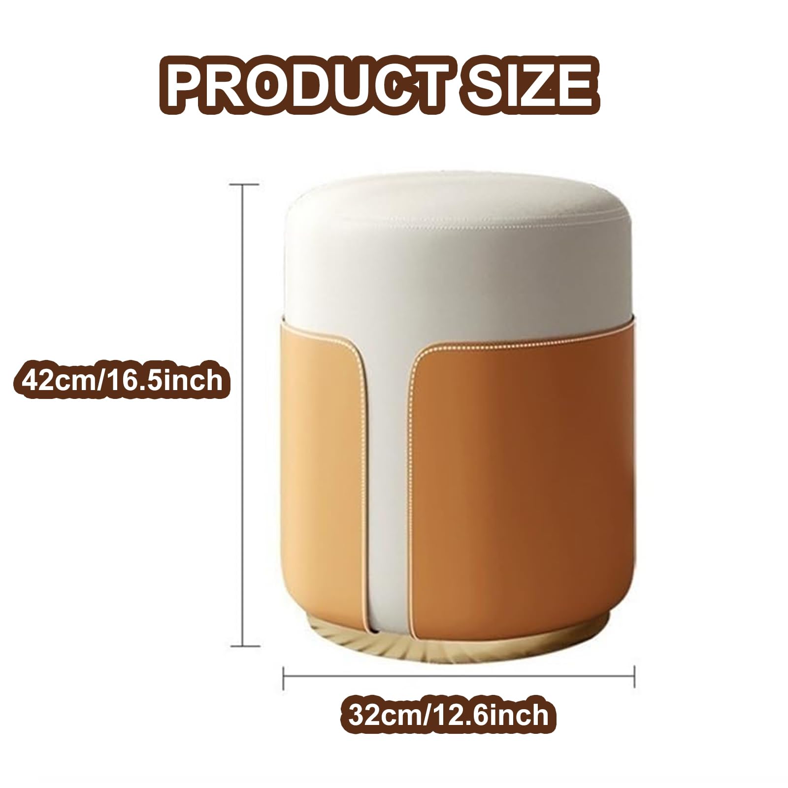 Sgabello Rotondo in Pelle, Poggiapiedi con Base in Oro, Sedia per Trucco Ottomana Rotonda, Sgabello per Manicure Moderno, Sgabello Poggiapiedi per Sala Trucco Soggiorno Camera da Letto,Arancia