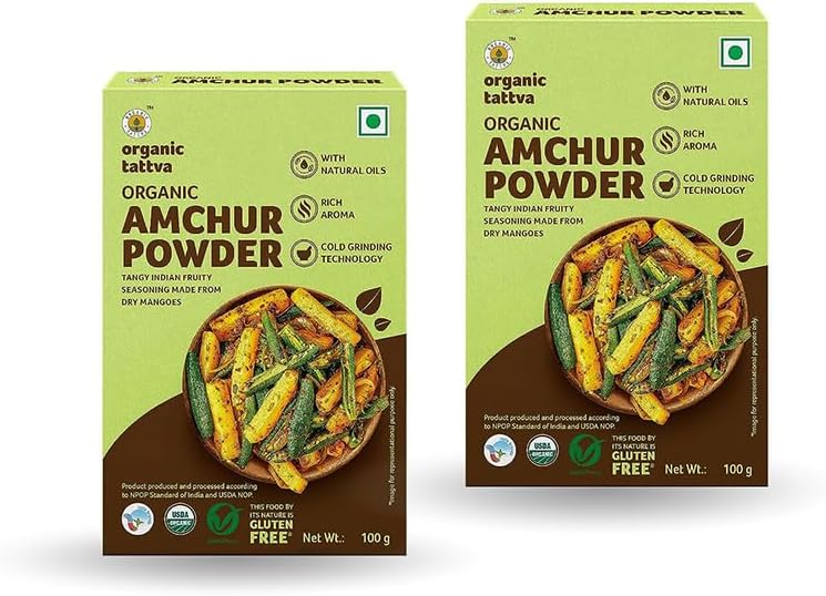 Organic Tattva, Organic Amchur (Dry Mango) Powder - 100g |Naturally Gluten Free | Made with Farm Picked Fresh Whole Mangoes | Pesticide and Chemical Free | Tangy Flavour and NO Additives