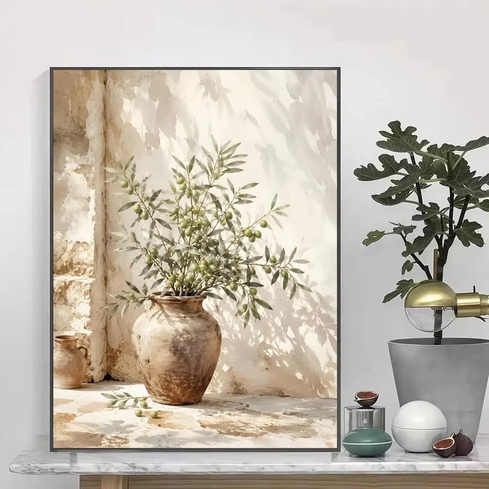 GOSRD Láminas impresas en lienzo con motivos de olivos mediterráneos y wabi sabi. Póster decorativo para la pared del salón (80x120cm/sin marco).