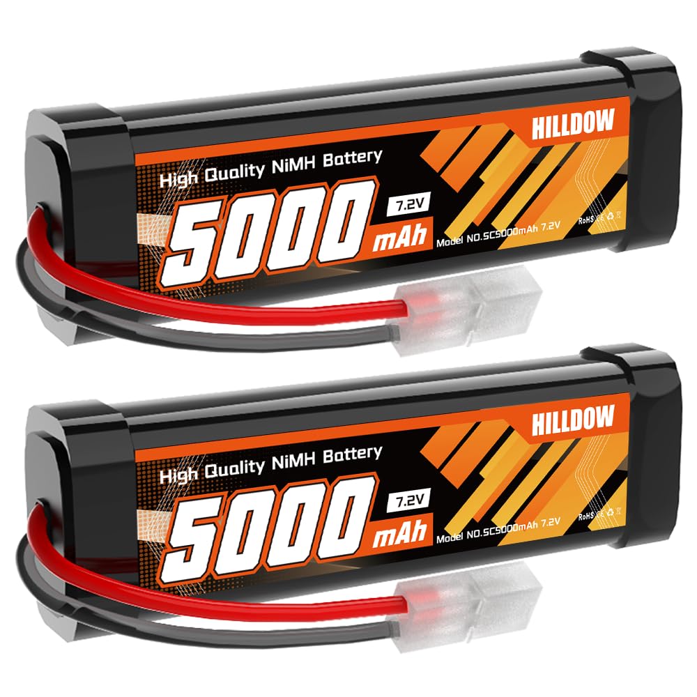 HILLDOW Batería Recargable de NiMH de 5000mAh y 7.2V con Conector TMY para Coches RC, Camiones RC, Vehículos RC y Modelos de Hobby(2 Paquetes)