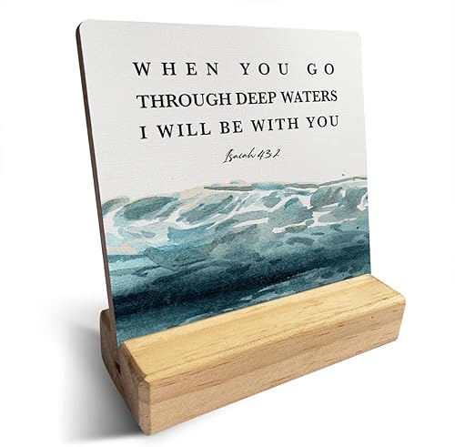 Miniatura 19 de Letrero de madera con versículos bíblicos con texto en inglés "Country Be Still and Know That I am God", decoración de escritorio cristiana