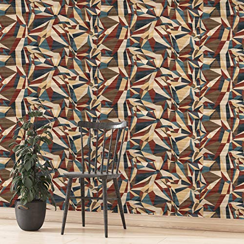 Image of DWELLSINDIA Wood Art Polygon Self Adhesive Peel and Stick PVC Wallpaper Waterproof, Scratch Resistant, Laminated (41CM X 244CM, Multicolor)