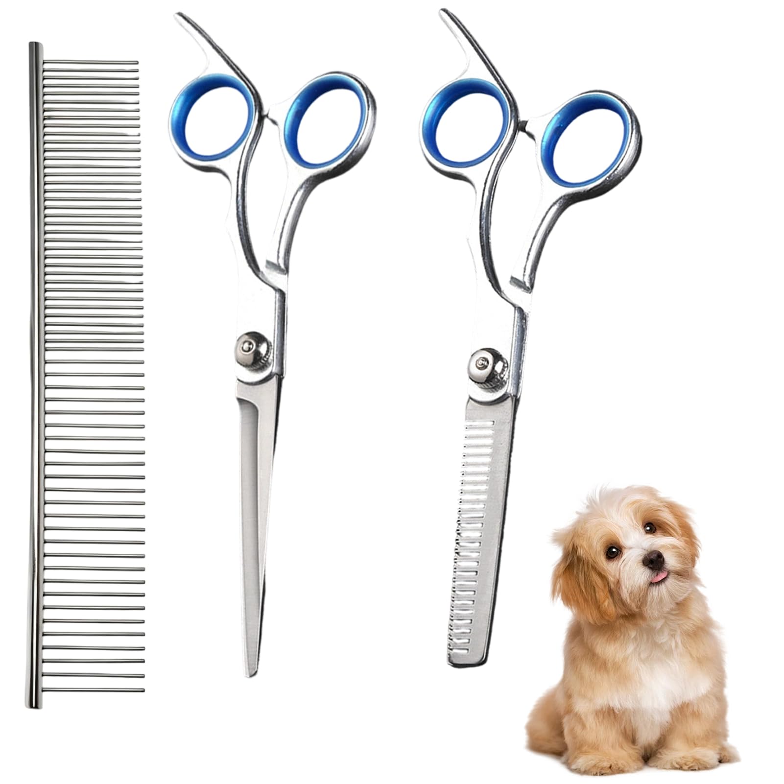 3PCS Dog Grooming Scissors Set, Stainless Steel Dog Scissors with Safety Round Tips, Dogs Grooming ScissorsCurved for Dogs Cats Pets with Cutting, Thinning Shear