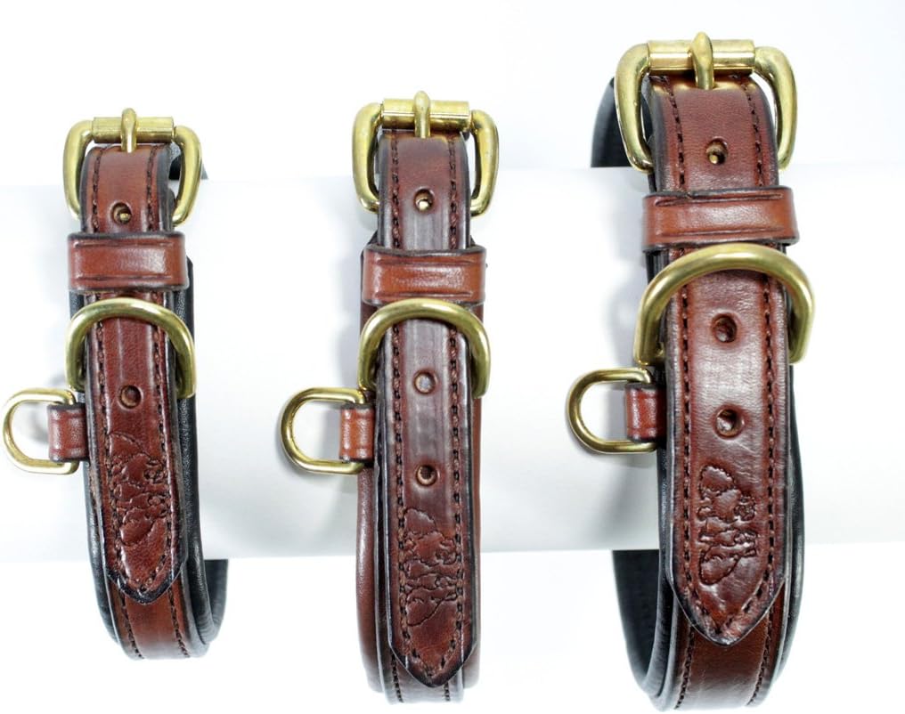 20 Inch Genuine Leather Dog Collar - Comfortable Pebble Leather Lining with Solid Brass Hardware Fits 16-18" Dog Neck - Medium Brown/Black