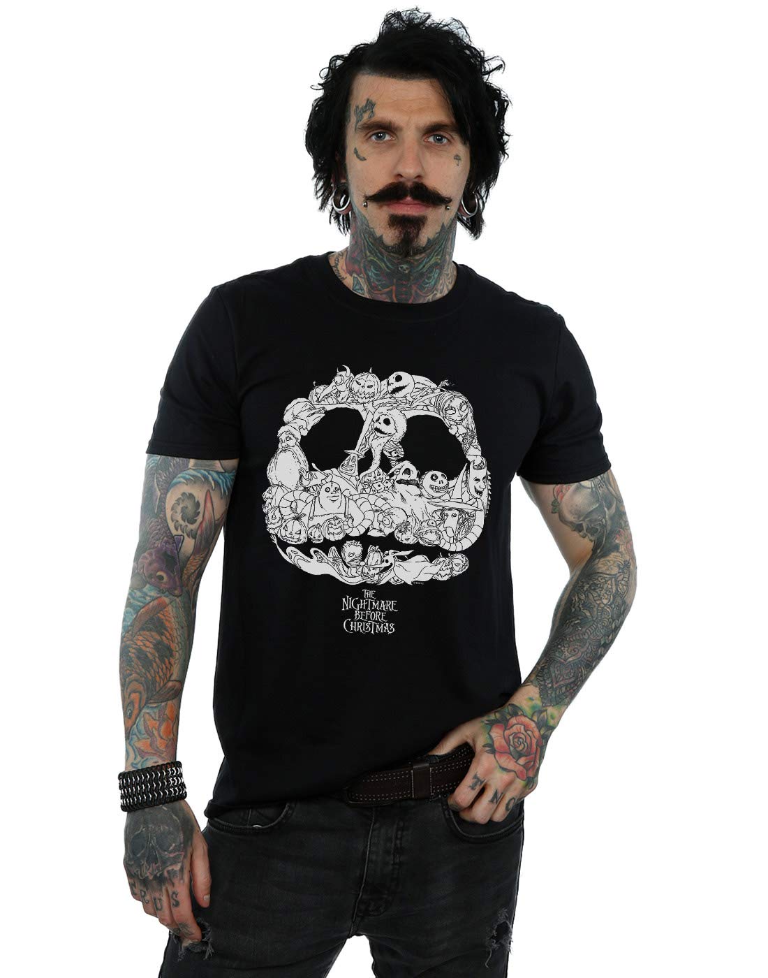 Absolute Cult Men's Black Disney Nightmare Before Christmas Jack Skellington Jack-O-Lanterns T-Shirt Large