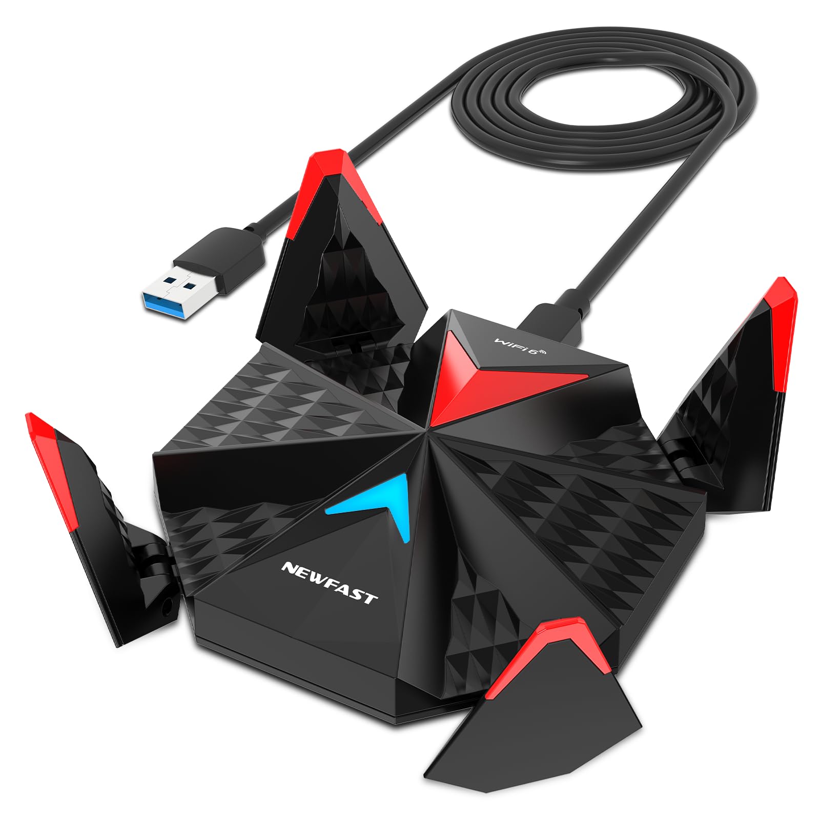 5400Mbps Chiavetta WiFi per PC Fisso Tri-Banda 2.4G/5G/6Ghz Adattatore di Rete Wireless WiFi 6E, WiFi USB per per PC/Desktop/Laptop, Antenna WiFi Dongle Alto Guadagno Supporta Windows 11/10
