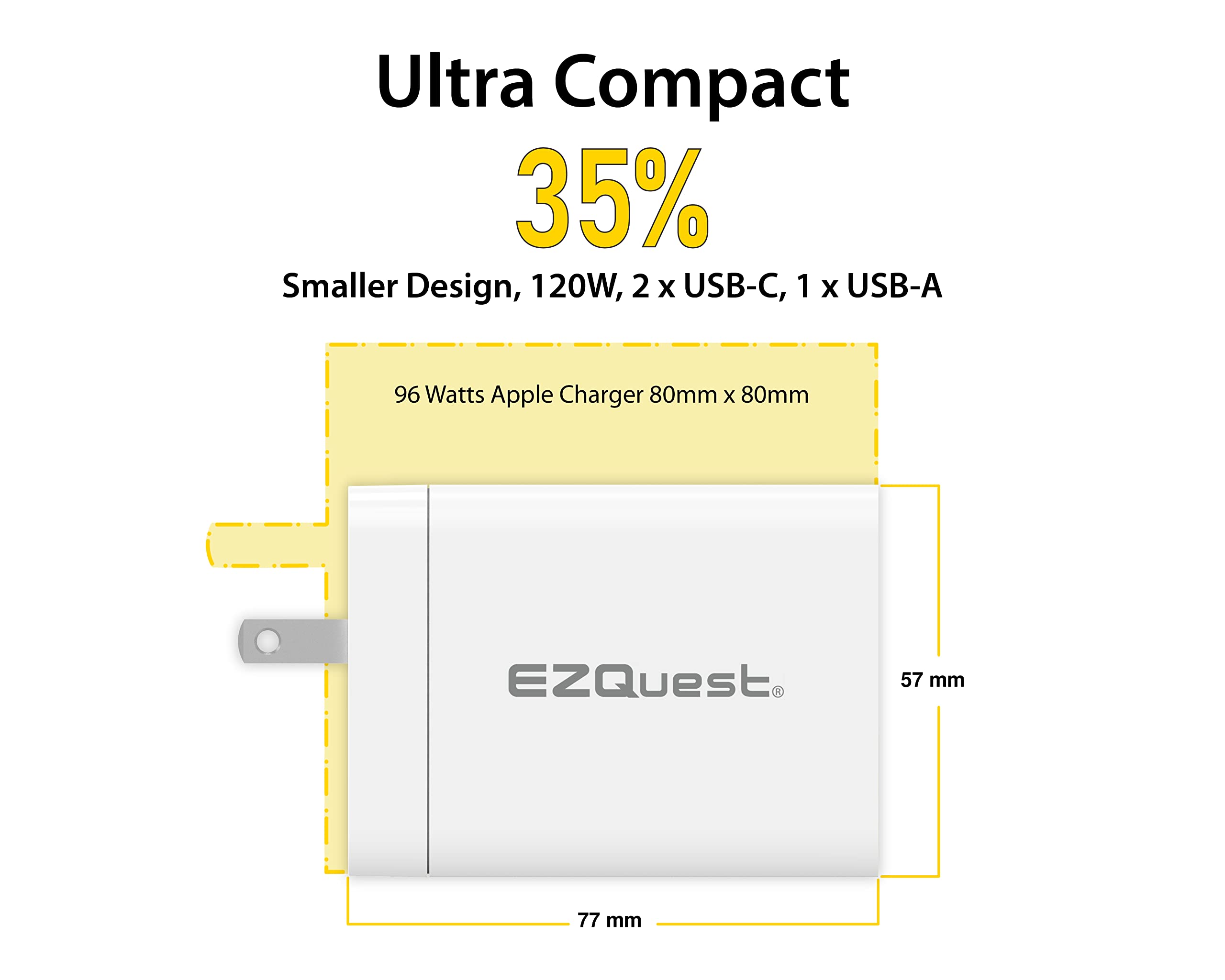 120W USB C Ladegerät - 2X USB-C, 1X USB-A Port, mit 2 Meter USB C Ladekabel Schnellladeblock oder GAN Ladegerät - EU Konverter kompatibel für MacBook Pro, iPad Pro & andere Typ-C-Geräte