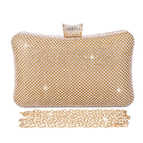 BAIGIO Clutch de Mujer con Diamantes en Plata y Oro para Boda Fiesta, Bolso de Noche Brillante con Pedrería para Mujeres