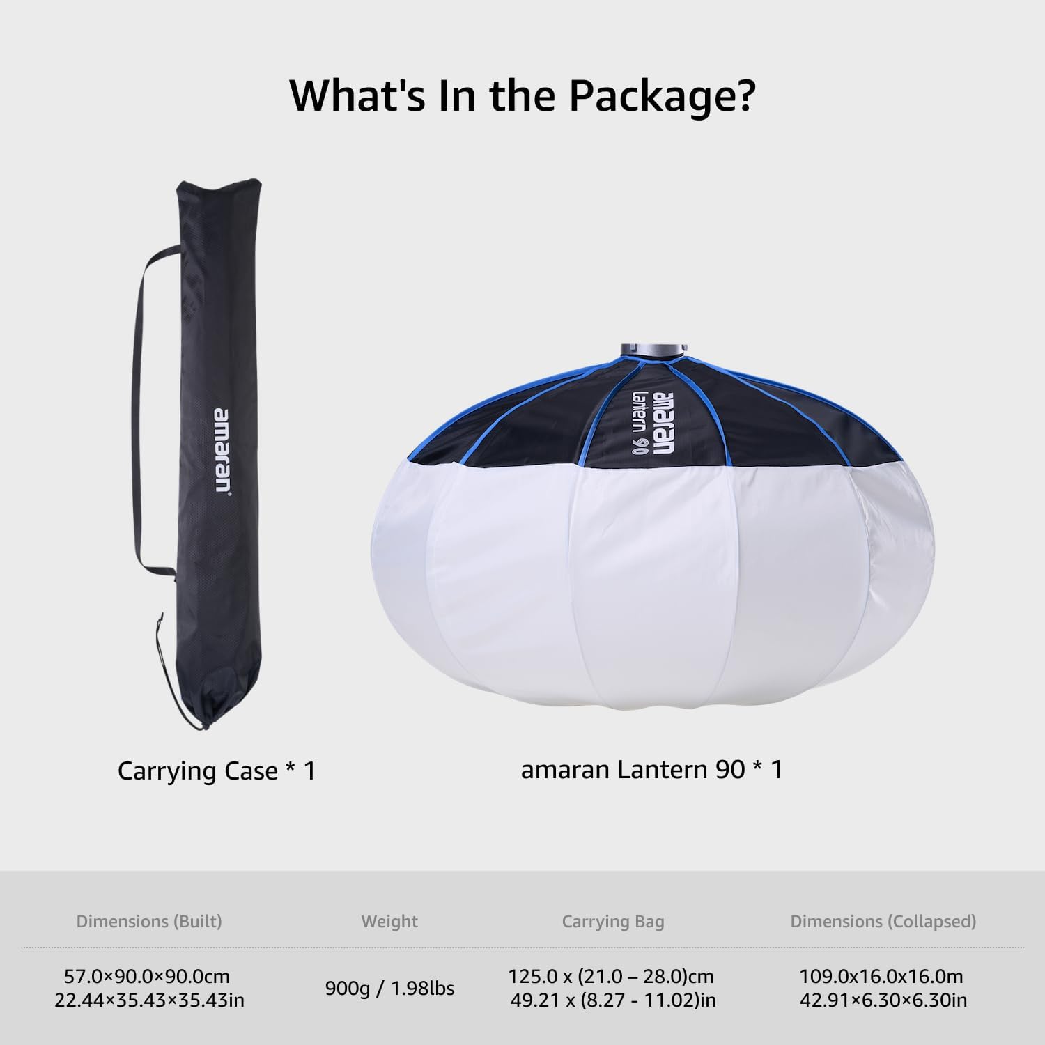 amaran Lantern 90 Soft Box,90cm (3ft) Large Omnidirectional Bowens Mount Soft Light Modifier,Quick-Setup Quick-Folding for amaran 100/200 Series/150c/300c,Aputure 300/600 (Lantern 90)